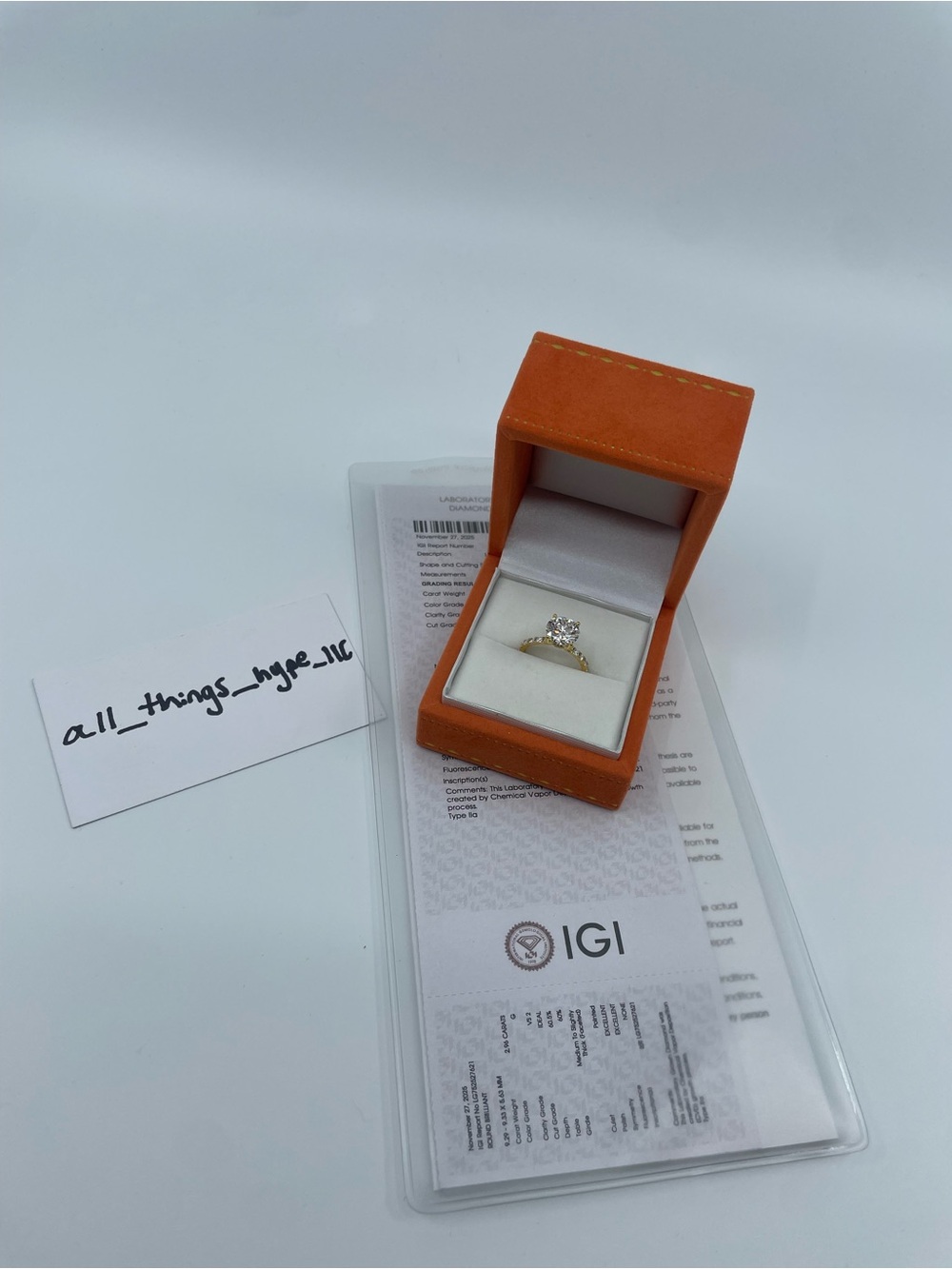 3.46 CTW CVD Lab Diamond Engagement Ring IGI Certified Hidden Halo plated silver